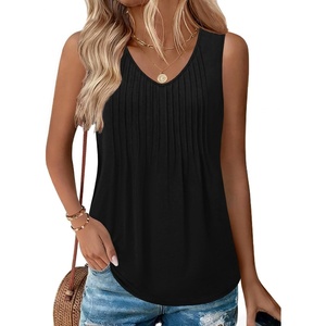 Zeagoo Womens Tank Tops 2026 Sleeveless Pleated V Neck Loose Fit Summer Clothes Flowy Boho Shirts(Black)