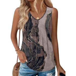 Zeagoo Womens Tank Tops 2026 Sleeveless Pleated V Neck Loose Fit Summer Clothes Flowy Boho Shirts(Boho Cx278)