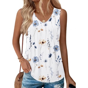 Zeagoo Womens Tank Tops 2026 Sleeveless Pleated V Neck Loose Fit Summer Clothes Flowy Boho Shirts(Floral Bf290)