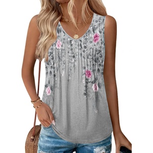 Zeagoo Womens Tank Tops 2026 Sleeveless Pleated V Neck Loose Fit Summer Clothes Flowy Boho Shirts(Floral Hf36)