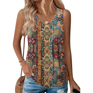 Zeagoo Womens Tank Tops 2026 Sleeveless Pleated V Neck Loose Fit Summer Clothes Flowy Boho Shirts(Floral Mz721)