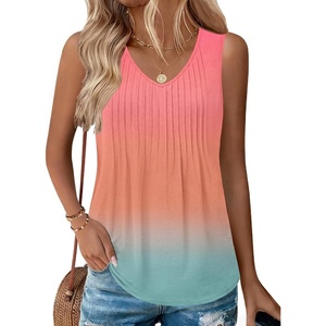 Zeagoo Womens Tank Tops 2026 Sleeveless Pleated V Neck Loose Fit Summer Clothes Flowy Boho Shirts(Ombre Jb218)