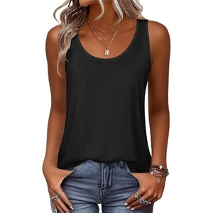 Zeagoo Womens Tank Tops Flowy Loose Fit Scoop Neck Casual Summer Tops Curvy Hem(Black)