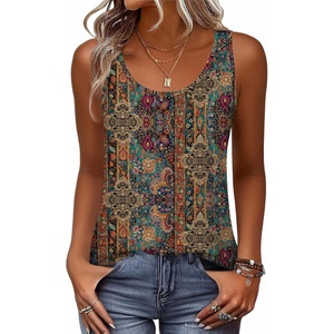 Zeagoo Womens Tank Tops Flowy Loose Fit Scoop Neck Casual Summer Tops Curvy Hem(Boho Brown)