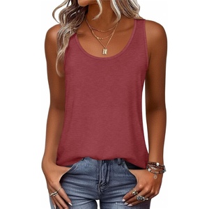 Zeagoo Womens Tank Tops Flowy Loose Fit Scoop Neck Casual Summer Tops Curvy Hem(Dark Red)