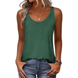 Zeagoo Womens Tank Tops Flowy Loose Fit Scoop Neck Casual Summer Tops Curvy Hem(Green)