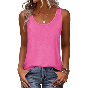 Zeagoo Womens Tank Tops Flowy Loose Fit Scoop Neck Casual Summer Tops Curvy Hem(Hot Pink)