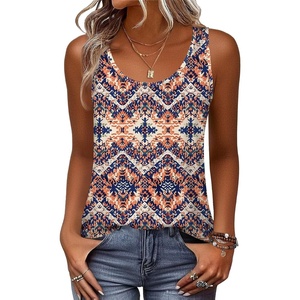 Zeagoo Womens Tank Tops Flowy Loose Fit Scoop Neck Casual Summer Tops Curvy Hem(Orange Boho)