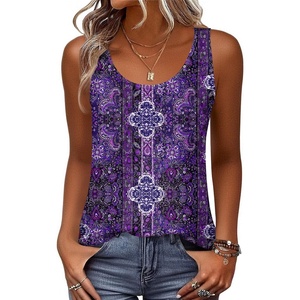 Zeagoo Womens Tank Tops Flowy Loose Fit Scoop Neck Casual Summer Tops Curvy Hem(Purple Boho Mz907)
