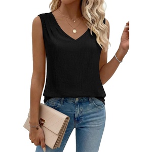 Zeagoo Womens Tank Tops Pleated V Neck Business Casual Sleeveless Shirts Trendy Dressy Textured Summer Work Blouse(Black)