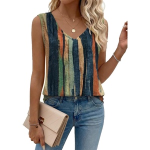 Zeagoo Womens Tank Tops Pleated V Neck Business Casual Sleeveless Shirts Trendy Dressy Textured Summer Work Blouse(Cx289 Striped)