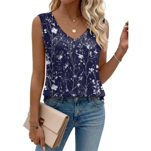 Zeagoo Womens Tank Tops Pleated V Neck Business Casual Sleeveless Shirts Trendy Dressy Textured Summer Work Blouse(Sf180 Flower)
