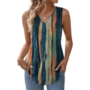 Zeagoo Womens Tank Tops Sleeveless Peplum V Neck Babydoll Casual Flowy Boho Beach Summer Shirts(Print Cx289)