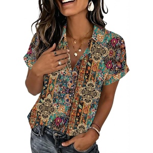 Zeagoo Womens Tops Short Sleeve Shirt Button Down V Neck Casual Blouse 2026(Multicolor721)
