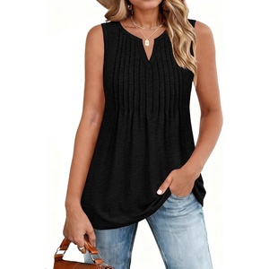 Zeagoo Womens Tops Summer Pleated Sleeveless Tank Top(Black)