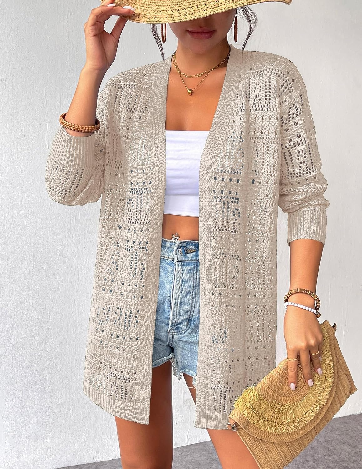 image:imageZeagoo Womens 2026 Summer Crochet Cardigan Sweaters Lightweight Boho KimonoApricot
