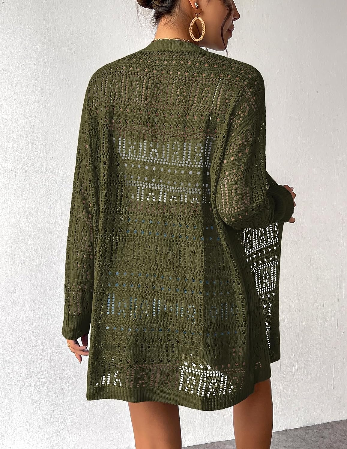 image:imageZeagoo Womens 2026 Summer Crochet Cardigan Sweaters Lightweight Boho KimonoArmy Green