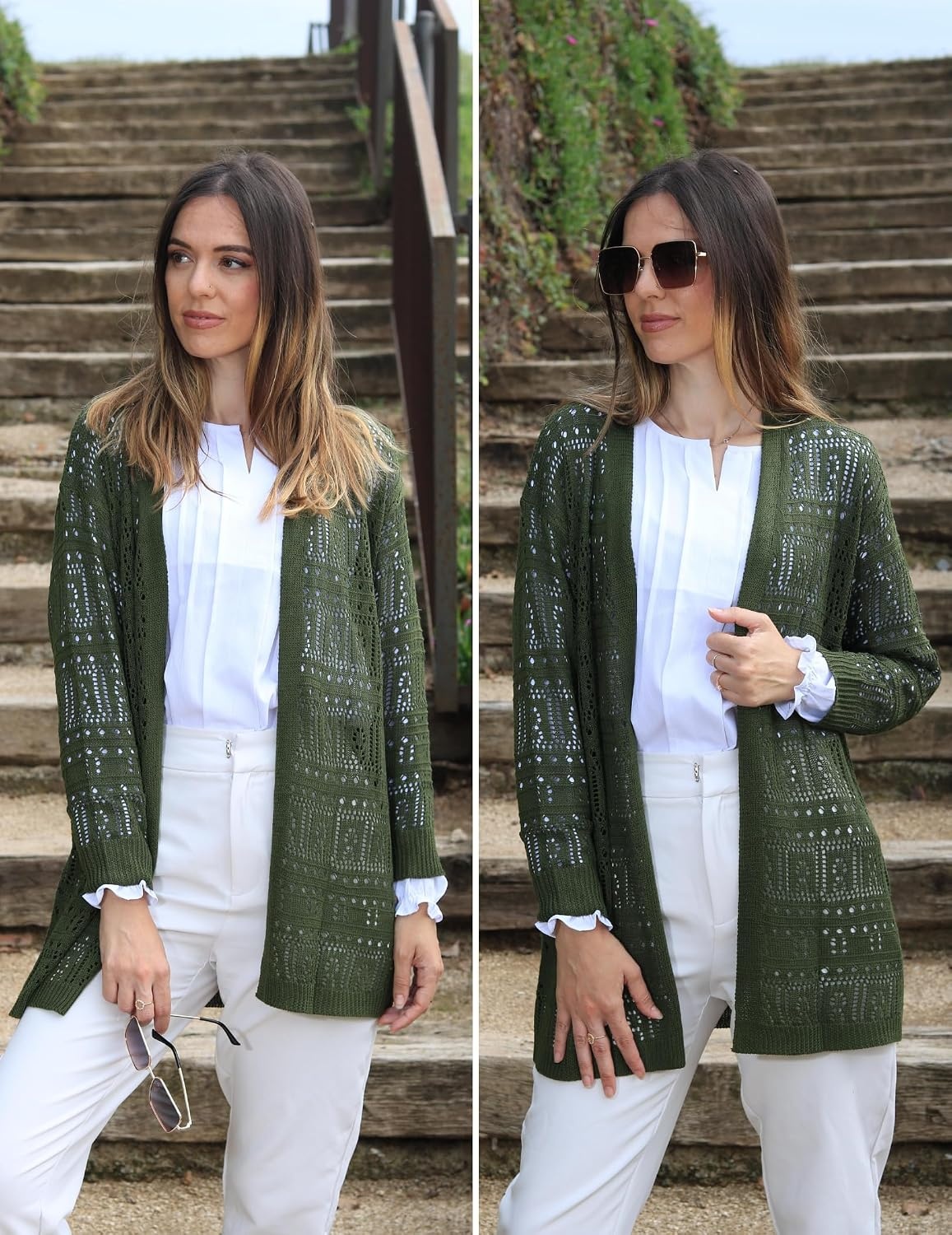 image:imageZeagoo Womens 2026 Summer Crochet Cardigan Sweaters Lightweight Boho KimonoArmy Green