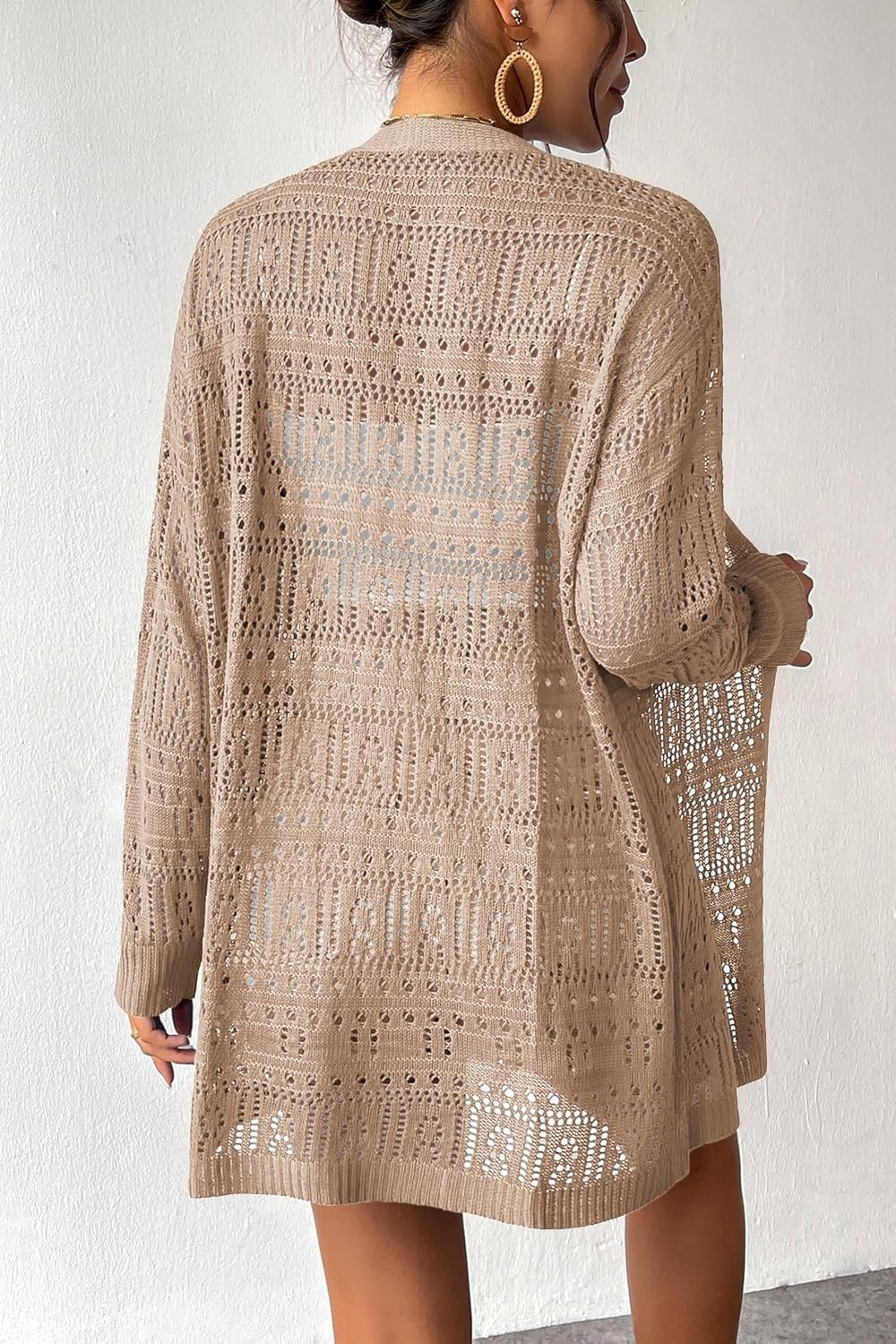 image:imageZeagoo Womens 2026 Summer Crochet Cardigan Sweaters Lightweight Boho KimonoBeige