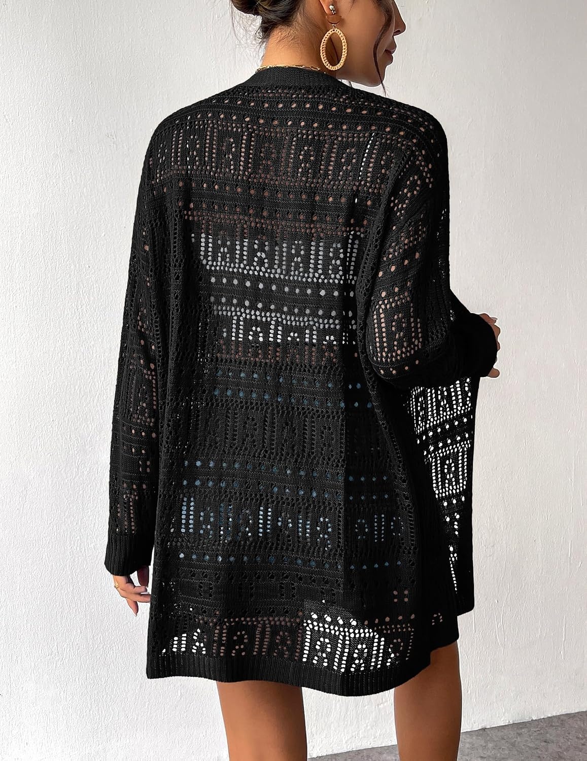 image:imageZeagoo Womens 2026 Summer Crochet Cardigan Sweaters Lightweight Boho KimonoBlack