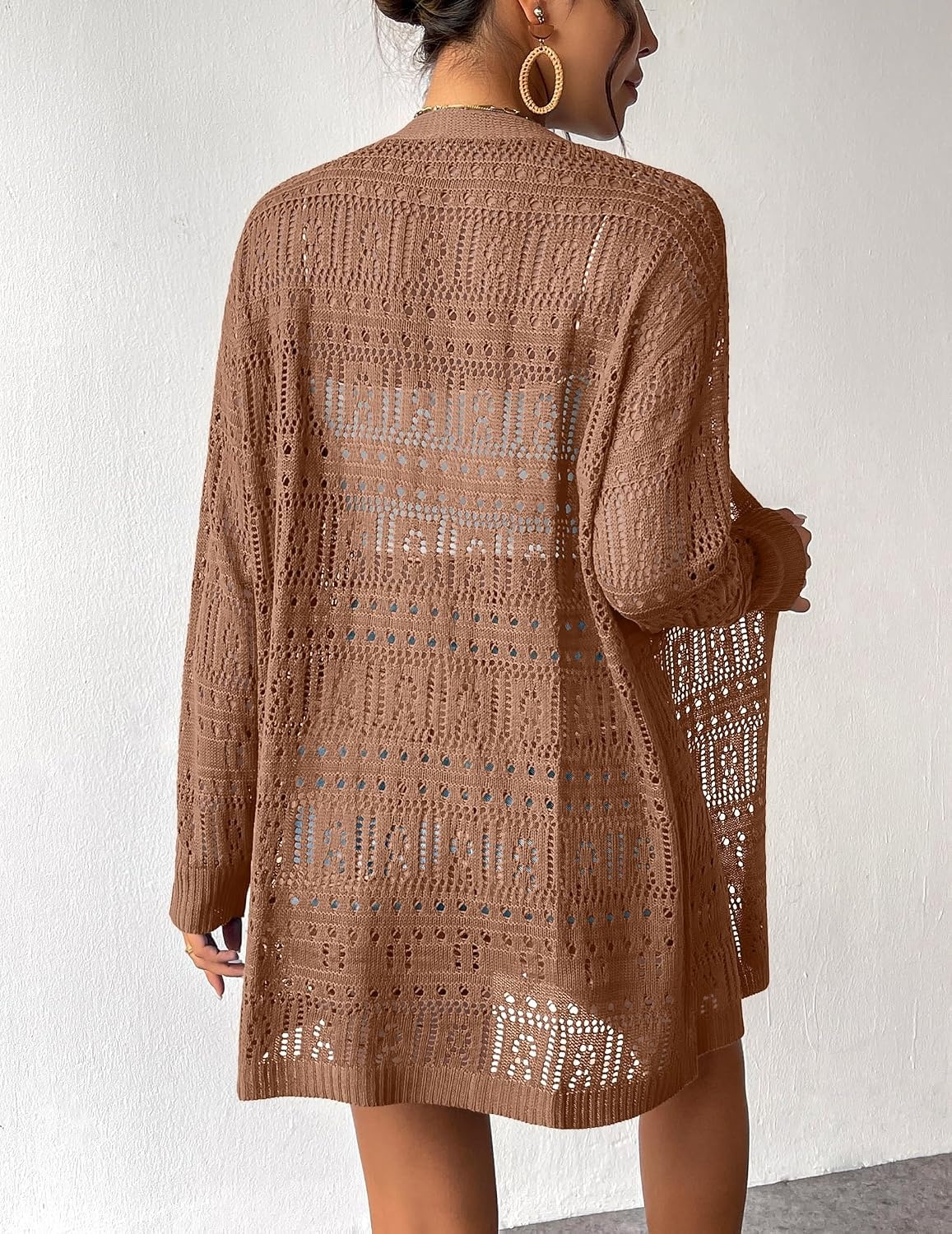 image:imageZeagoo Womens 2026 Summer Crochet Cardigan Sweaters Lightweight Boho KimonoBrown