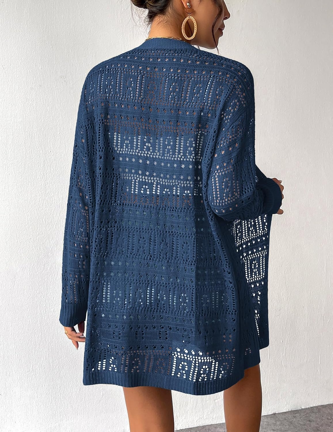 image:imageZeagoo Womens 2026 Summer Crochet Cardigan Sweaters Lightweight Boho KimonoDark Blue