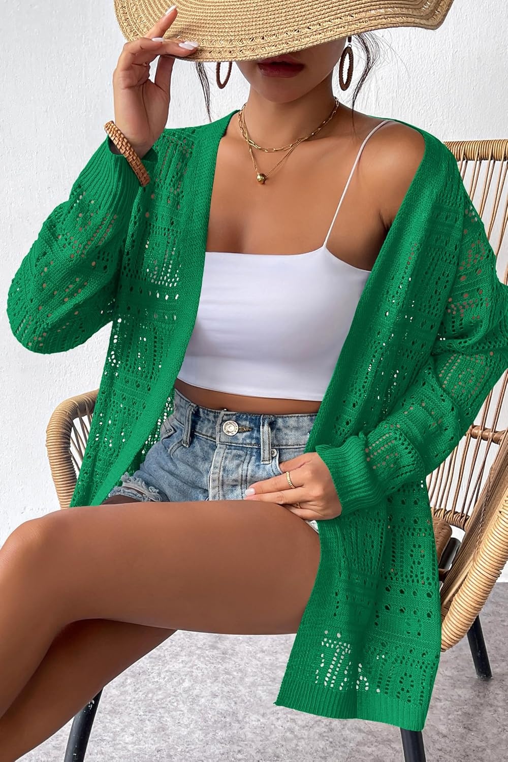 image:imageZeagoo Womens 2026 Summer Crochet Cardigan Sweaters Lightweight Boho KimonoGreen