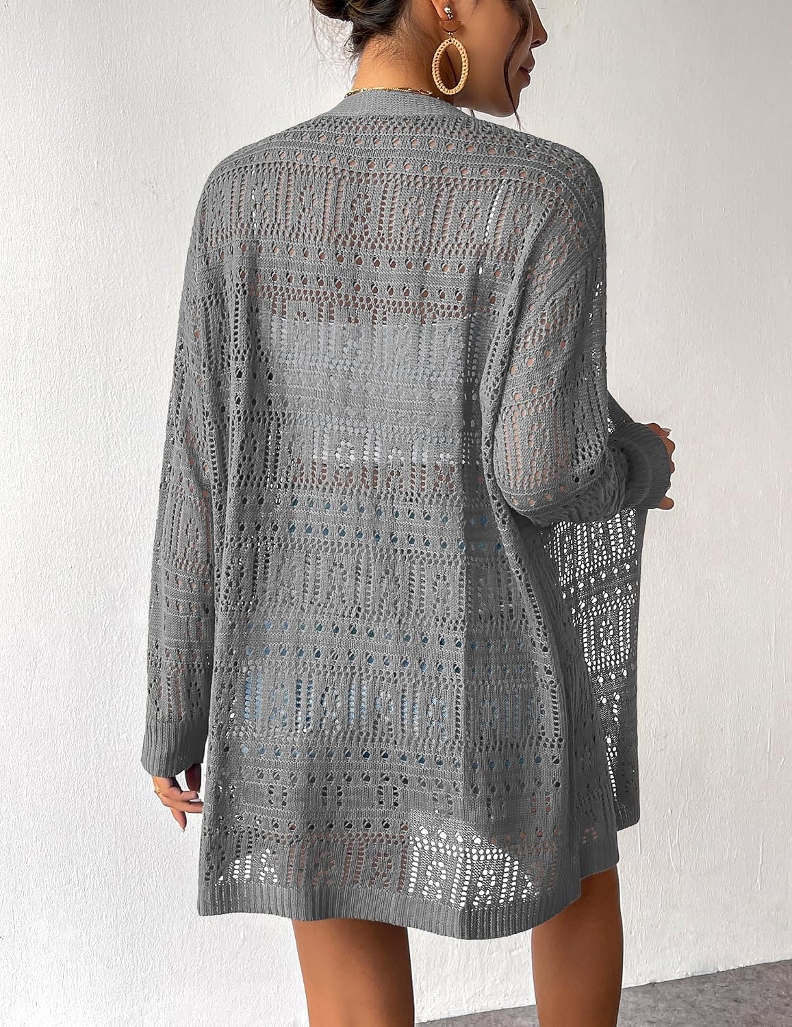 image:imageZeagoo Womens 2026 Summer Crochet Cardigan Sweaters Lightweight Boho KimonoGrey