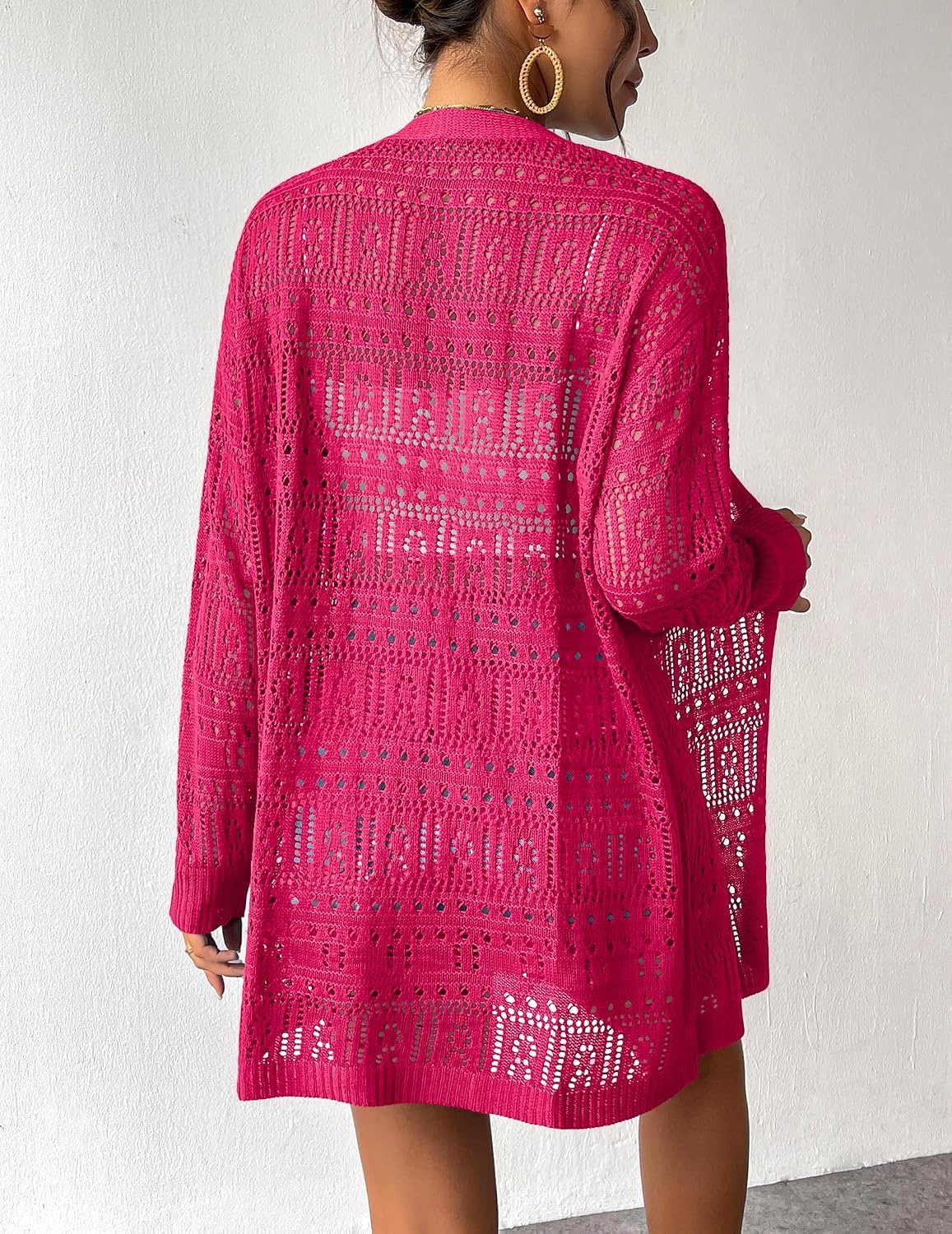 image:imageZeagoo Womens 2026 Summer Crochet Cardigan Sweaters Lightweight Boho KimonoHot Pink