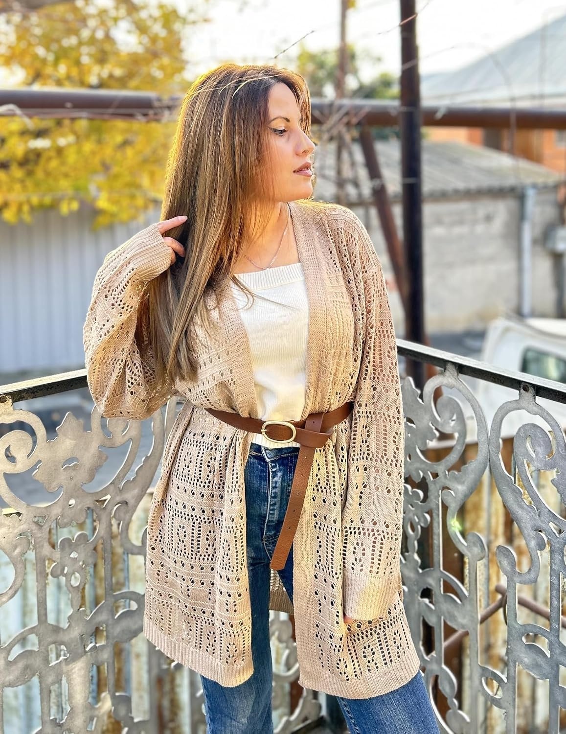 image:imageZeagoo Womens 2026 Summer Crochet Cardigan Sweaters Lightweight Boho KimonoKhaki
