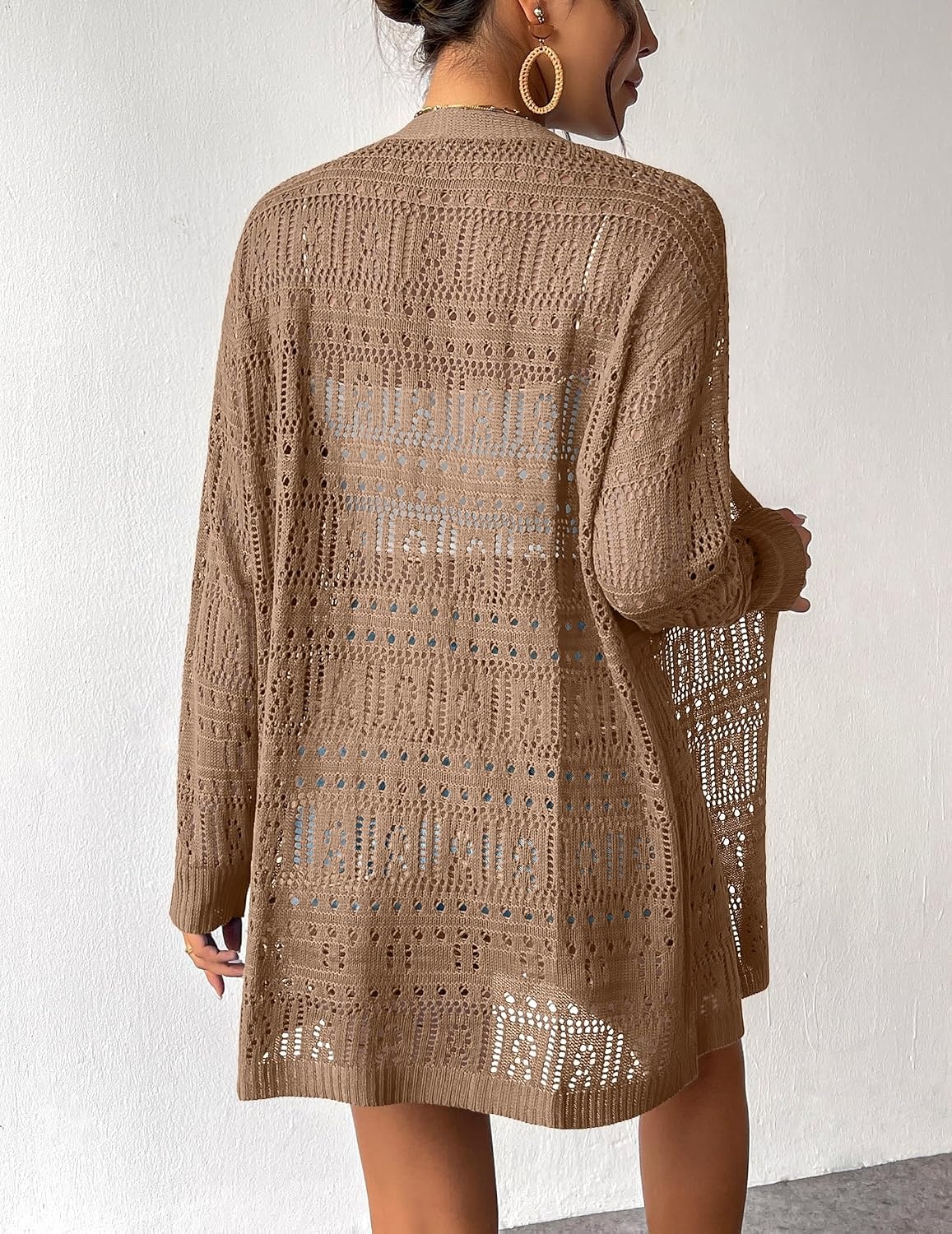 image:imageZeagoo Womens 2026 Summer Crochet Cardigan Sweaters Lightweight Boho KimonoKhaki