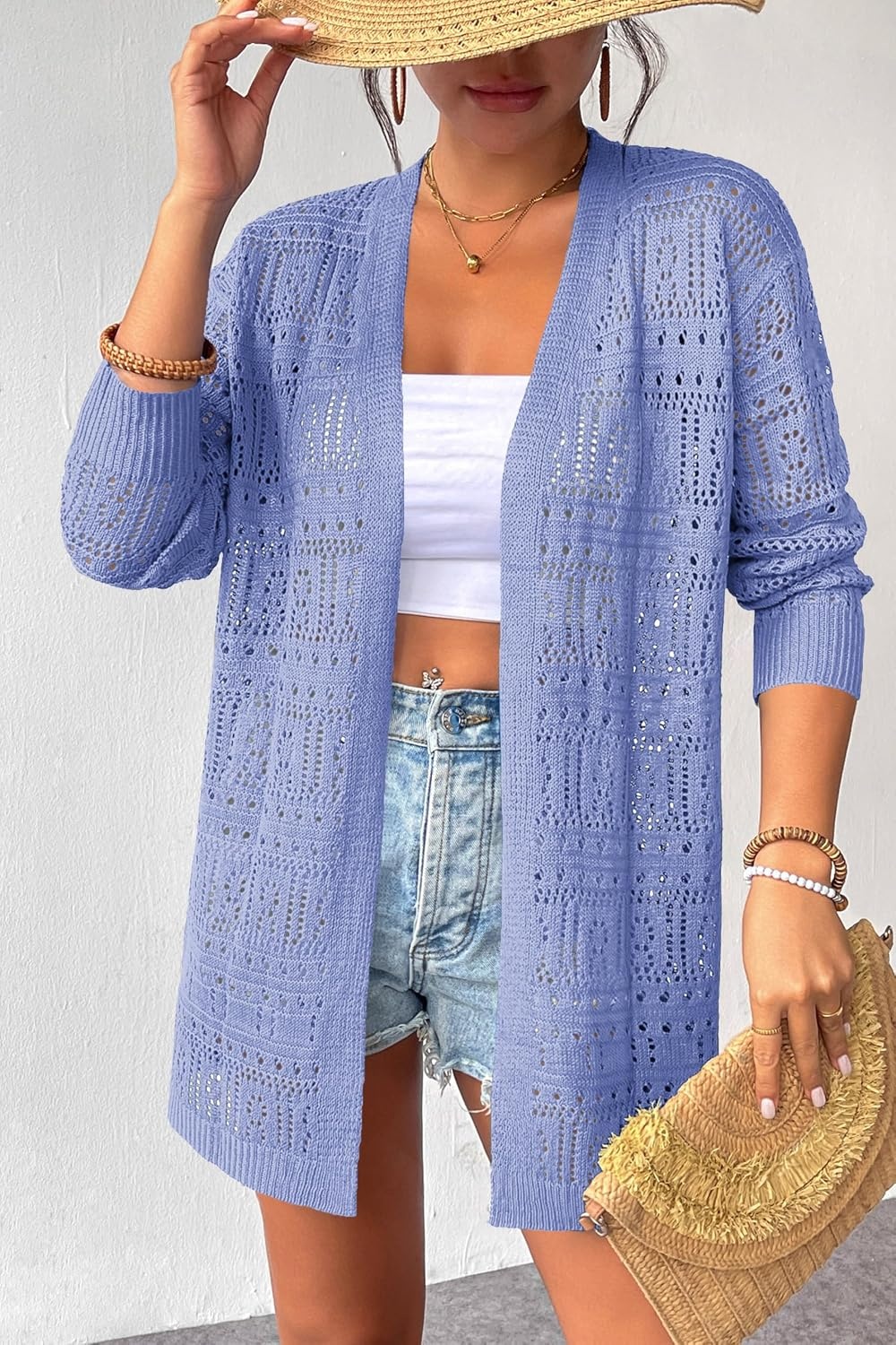 image:imageZeagoo Womens 2026 Summer Crochet Cardigan Sweaters Lightweight Boho KimonoLight Blue