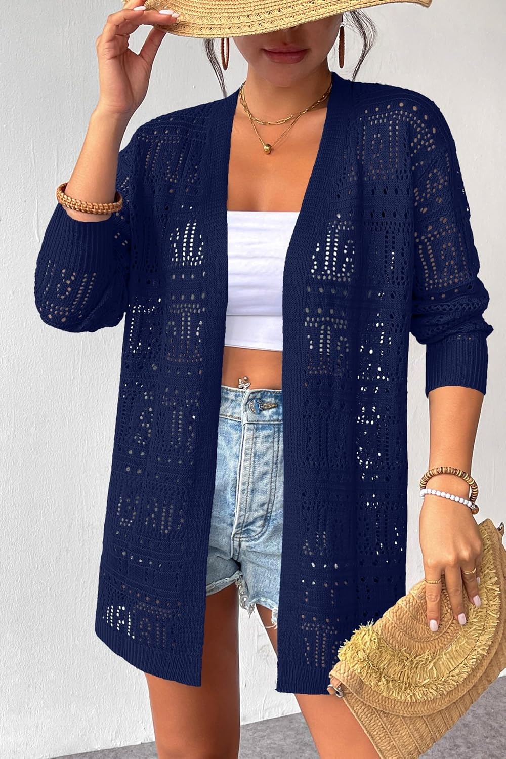 image:imageZeagoo Womens 2026 Summer Crochet Cardigan Sweaters Lightweight Boho KimonoNavy Blue