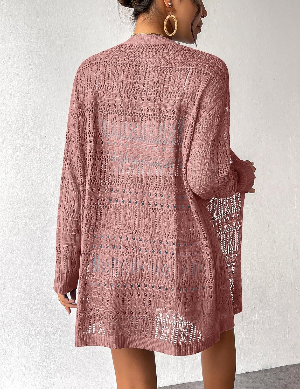 image:imageZeagoo Womens 2026 Summer Crochet Cardigan Sweaters Lightweight Boho KimonoPink