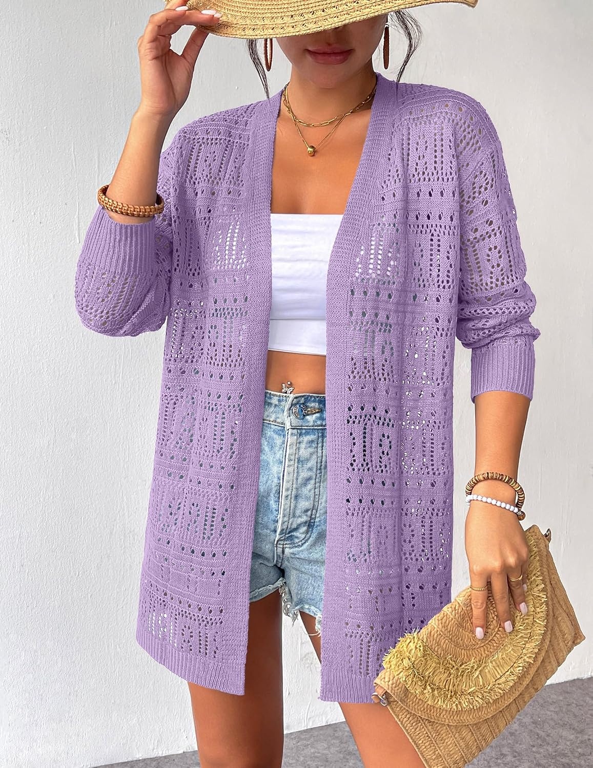 image:imageZeagoo Womens 2026 Summer Crochet Cardigan Sweaters Lightweight Boho KimonoPurple