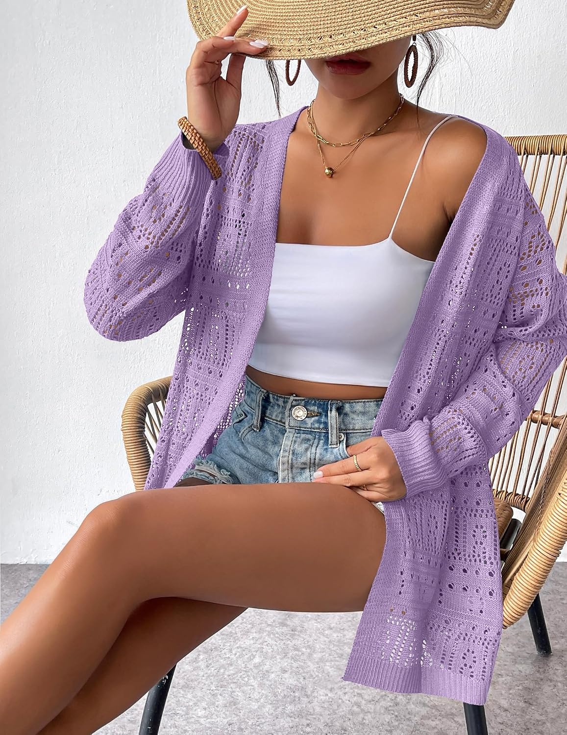 image:imageZeagoo Womens 2026 Summer Crochet Cardigan Sweaters Lightweight Boho KimonoPurple
