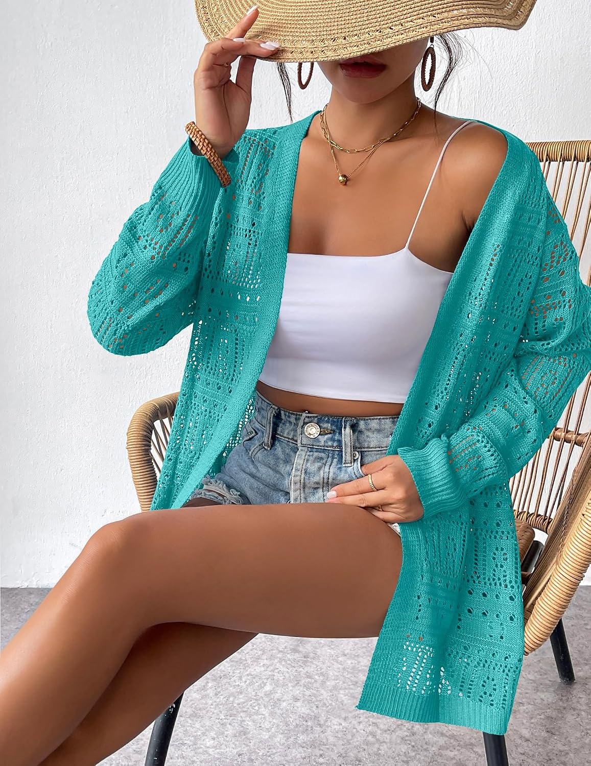 image:imageZeagoo Womens 2026 Summer Crochet Cardigan Sweaters Lightweight Boho KimonoTeal
