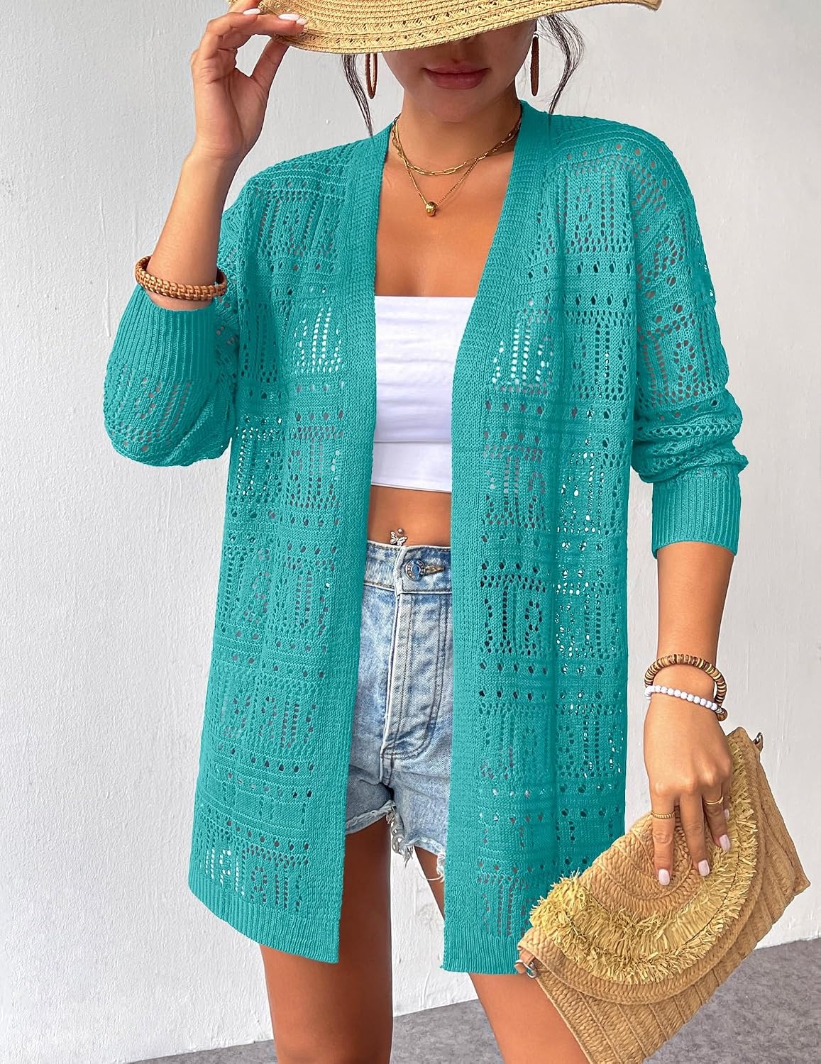 image:imageZeagoo Womens 2026 Summer Crochet Cardigan Sweaters Lightweight Boho KimonoTeal