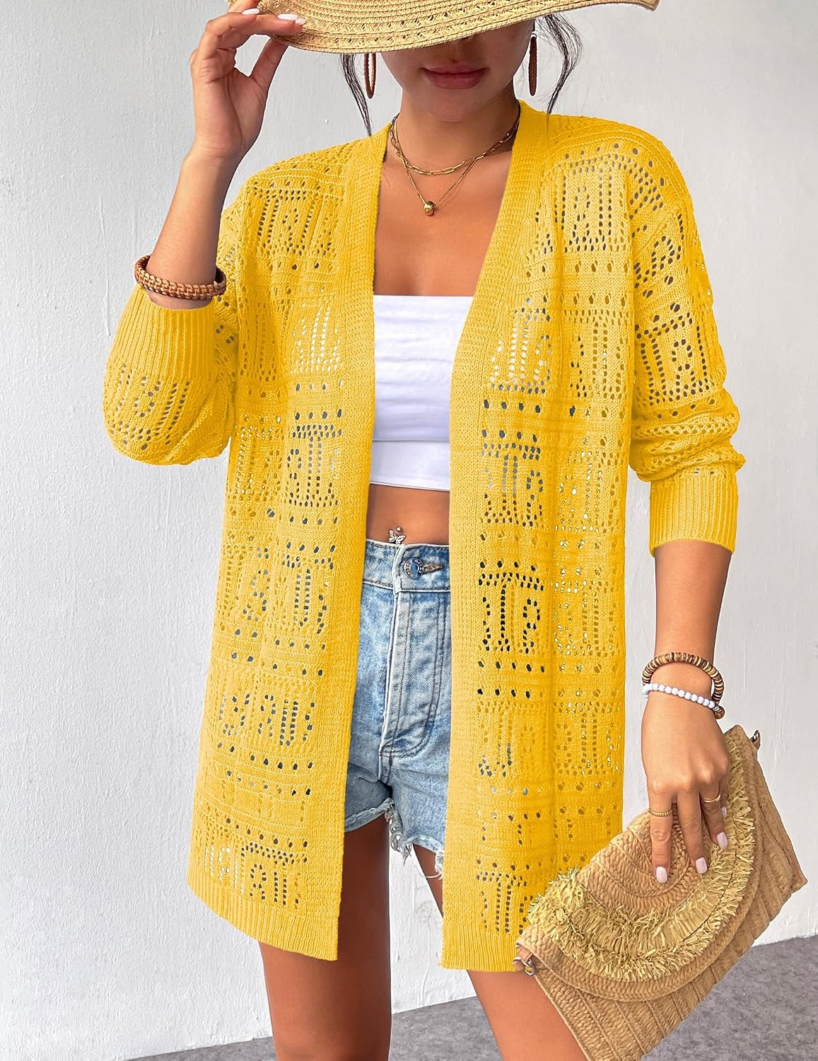 image:imageZeagoo Womens 2026 Summer Crochet Cardigan Sweaters Lightweight Boho KimonoYellow