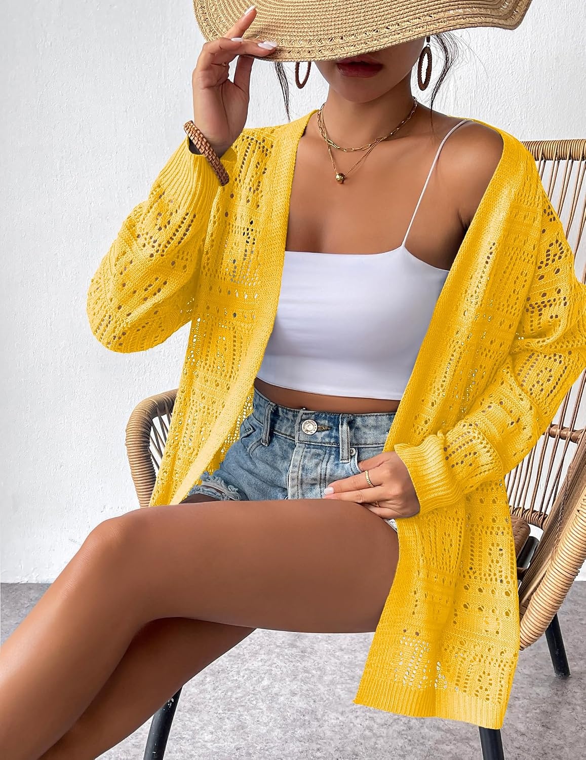 image:imageZeagoo Womens 2026 Summer Crochet Cardigan Sweaters Lightweight Boho KimonoYellow