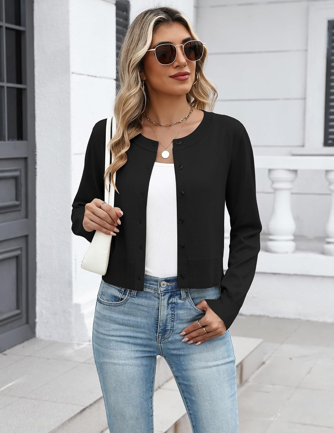 image:imageZeagoo Womens Cropped Cardigan Sweaters Lightweight Bolero Shrug for Dress01black