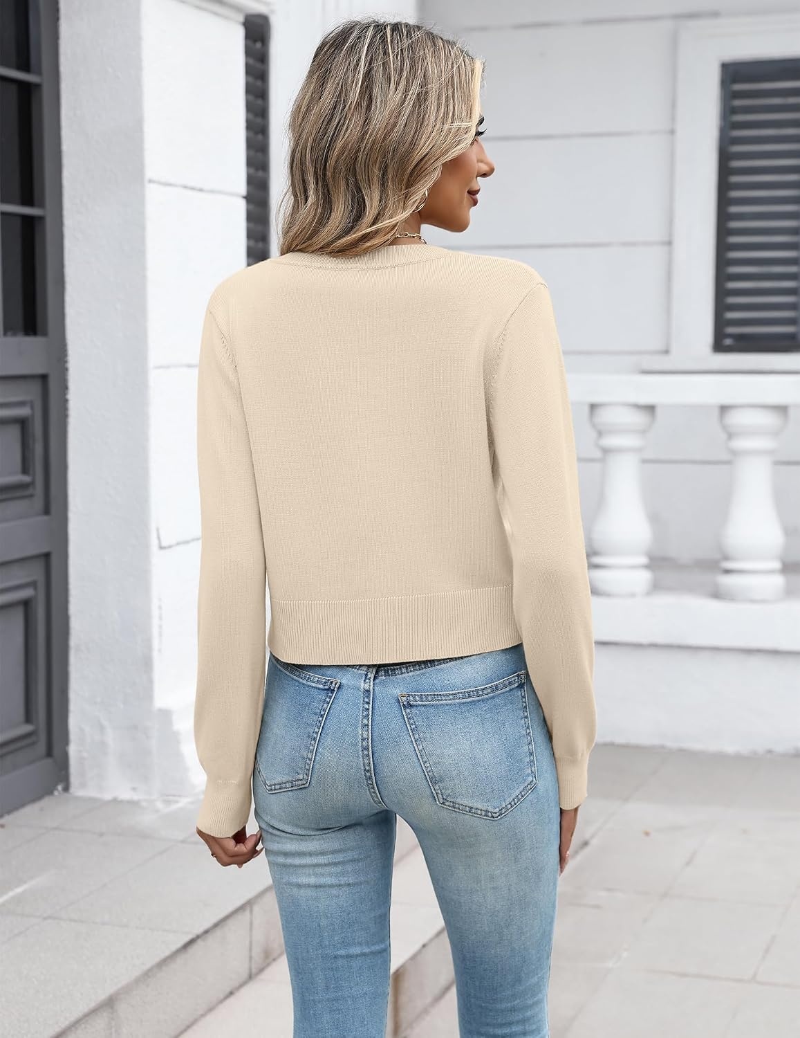 image:imageZeagoo Womens Cropped Cardigan Sweaters Lightweight Bolero Shrug for DressLight Apricot