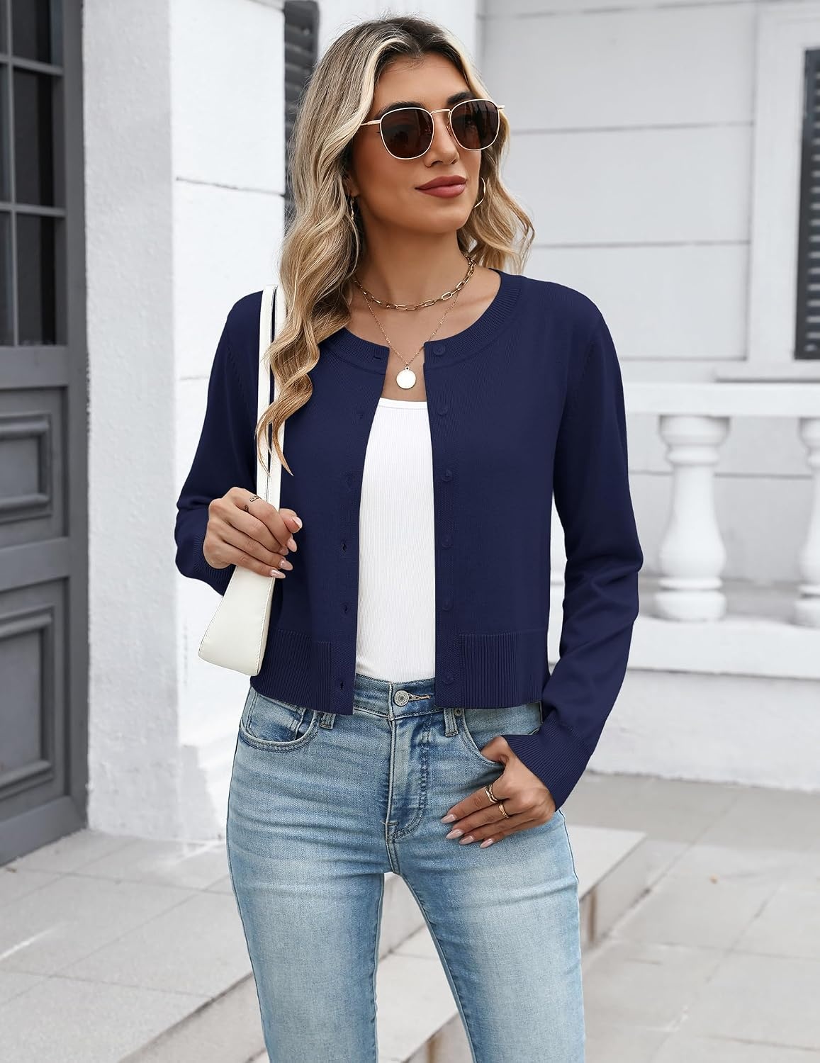 image:imageZeagoo Womens Cropped Cardigan Sweaters Lightweight Bolero Shrug for DressNavy