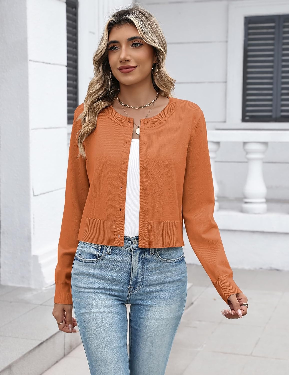 image:imageZeagoo Womens Cropped Cardigan Sweaters Lightweight Bolero Shrug for DressOrange