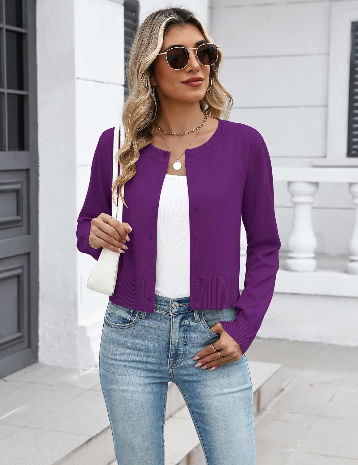image:imageZeagoo Womens Cropped Cardigan Sweaters Lightweight Bolero Shrug for DressPurple