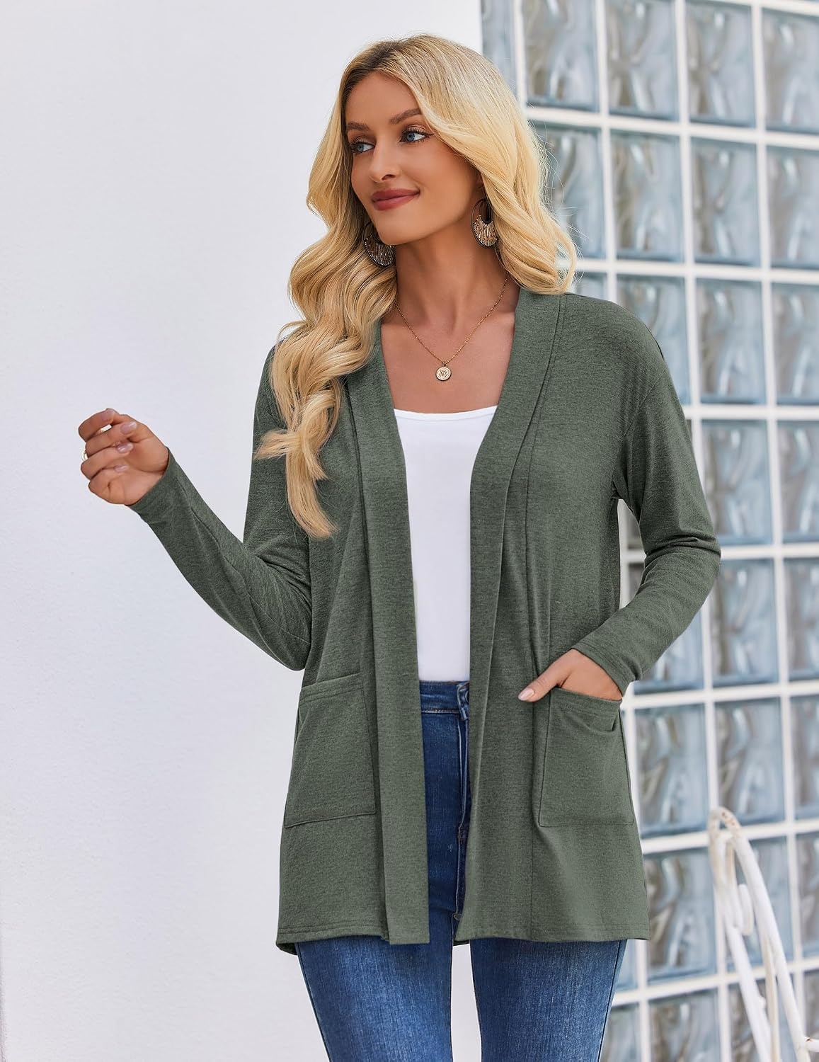 image:imageZeagoo Womens Lightweight Cardigan Open Front Long Sleeve Casual CardigansArmy Green