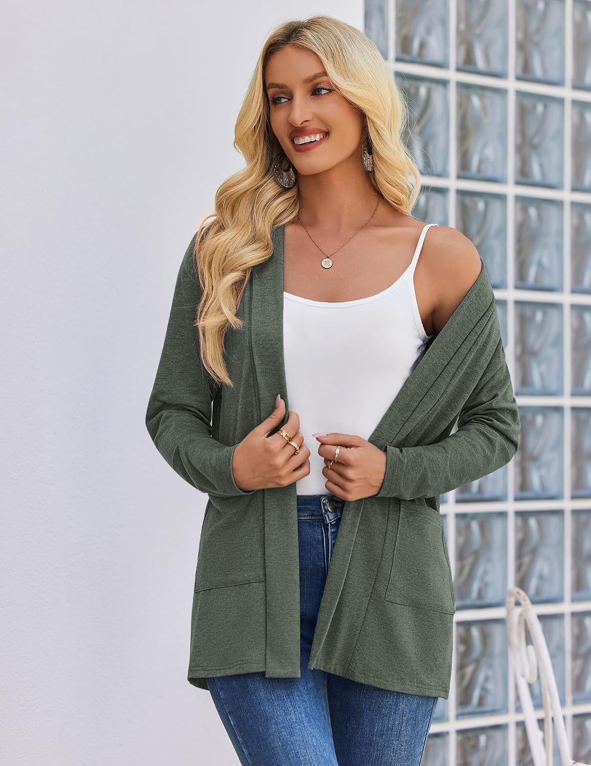 image:imageZeagoo Womens Lightweight Cardigan Open Front Long Sleeve Casual CardigansArmy Green