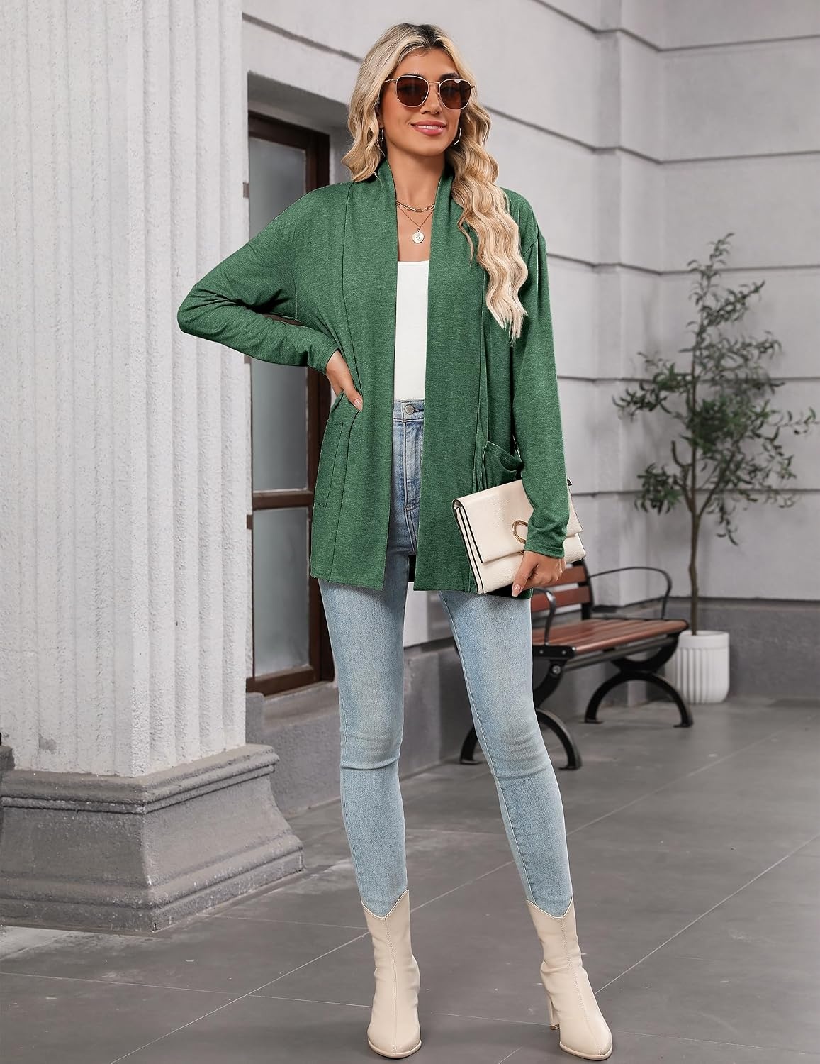 image:imageZeagoo Womens Lightweight Cardigan Open Front Long Sleeve Casual CardigansGreen