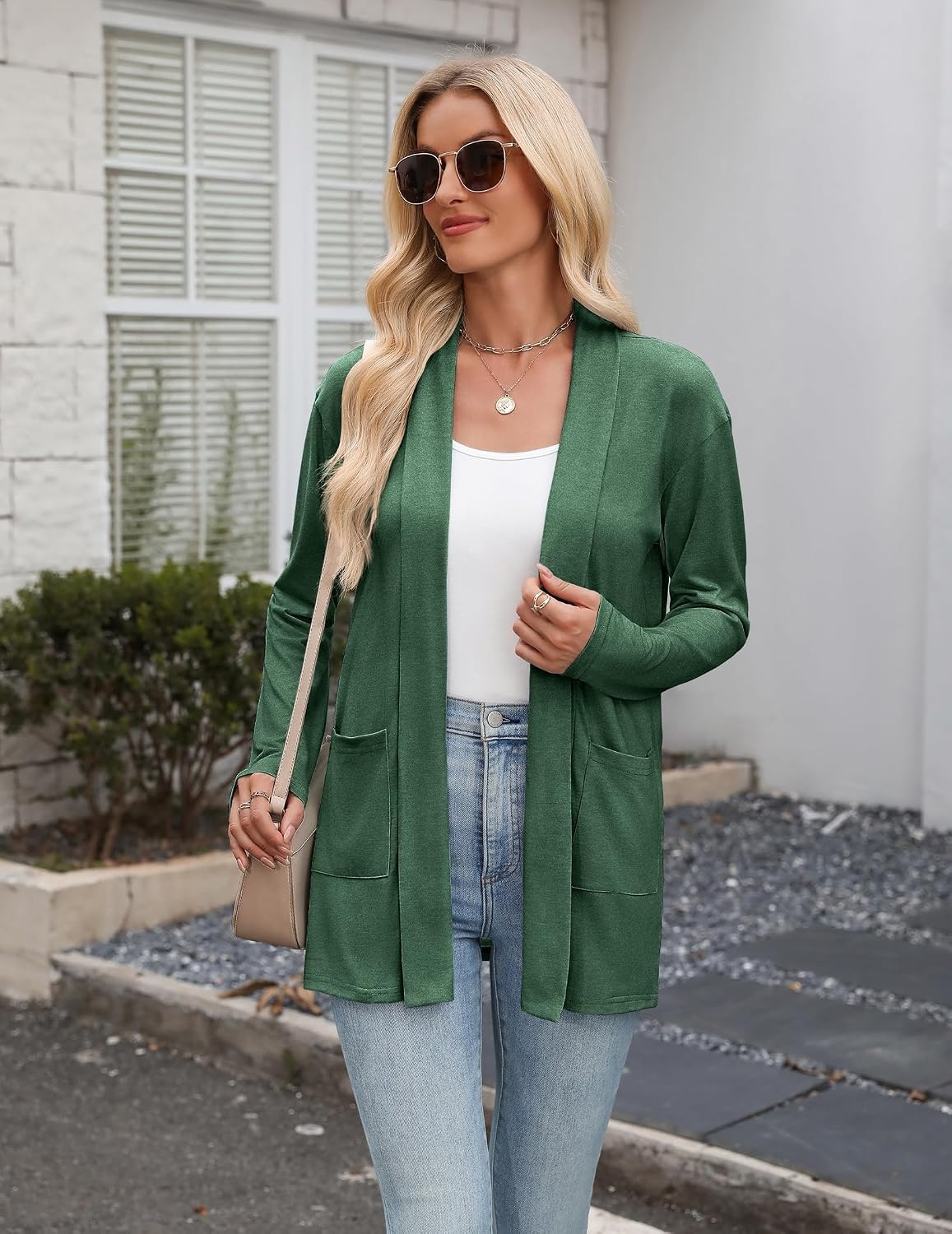 image:imageZeagoo Womens Lightweight Cardigan Open Front Long Sleeve Casual CardigansGreen