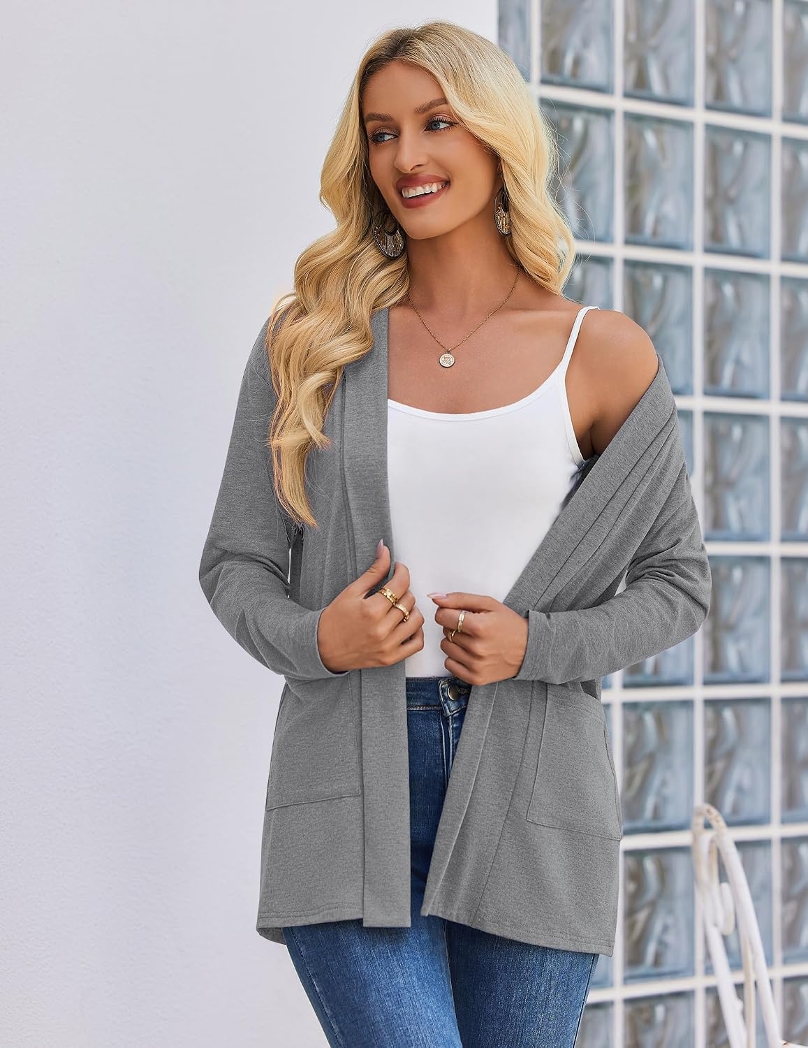image:imageZeagoo Womens Lightweight Cardigan Open Front Long Sleeve Casual CardigansLight Grey